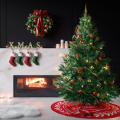 Monogram Wreath Strived Modern Red Christmas Polyester Weihnachtsbaumdecke