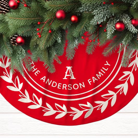 Monogram Wreath Strived Modern Red Christmas Polyester Weihnachtsbaumdecke