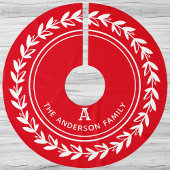 Monogram Wreath Strived Modern Red Christmas Polyester Weihnachtsbaumdecke