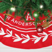 Monogram Wreath Strived Modern Red Christmas Polyester Weihnachtsbaumdecke