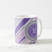 Monogram Wreath Trendy Strips Lila Leaf Laurel Kaffeetasse (VorderseiteRechts)