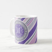 Monogram Wreath Trendy Strips Lila Leaf Laurel Kaffeetasse (Vorderseite Links)