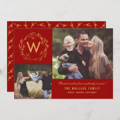 Monogram-Wreath-Urlaubskarte Feiertagskarte (Vorne/Hinten)