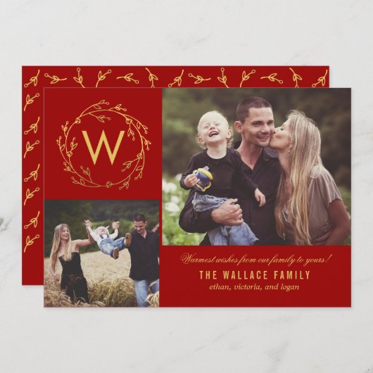 Monogram-Wreath-Urlaubskarte Feiertagskarte (Vorne/Hinten)