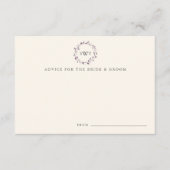 Monogram Wreath Wedding Advice Cards | Pflaume Hinweiskarte (Vorderseite)