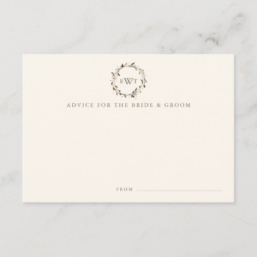 Monogram Wreath Wedding Advice Cards | Twig Hinweiskarte (Vorderseite)