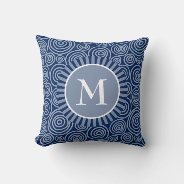 Monogram Wurfpillow - Navy Blue White Spirals Kissen (Vorderseite)