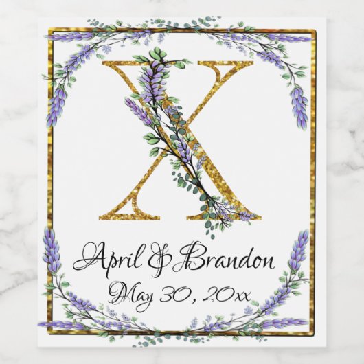 Monogram X, Lavendel Eukalyptus gold funkeln Weinetikett (Einzelnes Label)
