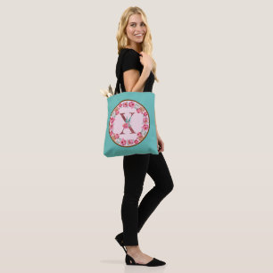 Monogram X Letter with Peony Blume Image Toag Tasche