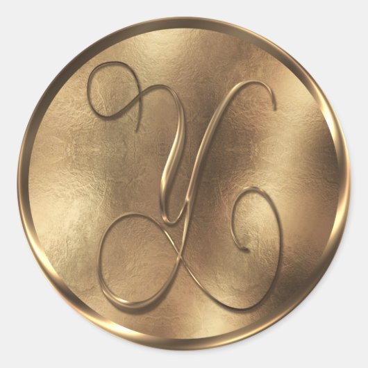 Monogram Y Bronze Wedding Invitation Holiday Runder Aufkleber (Vorderseite)