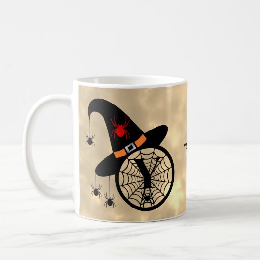 Monogram Y Halloween Sky Hexenspinnen Name Kaffeetasse (Links)