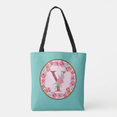 Monogram Y Letter with Peony Blume Image Toag Tasche (Rückseite)