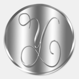 Monogram Y Silver Color Wedding Invitation Holiday Runder Aufkleber