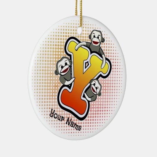 Monogram Y Sock Monkey Keramik Ornament (Rechts)