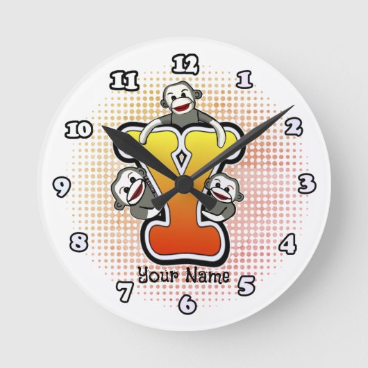 Monogram Y Sock Monkey-Uhr Runde Wanduhr (Vorderseite)