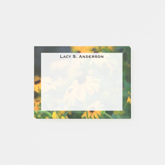 Monogram Yellow Black-Mit Augen Susan-Blume Post-it Klebezettel (Vorderseite)