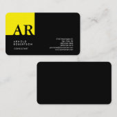 Monogram Yellow Black Modern Linse Visitenkarte (Vorne/Hinten)