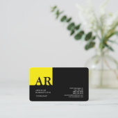 Monogram Yellow Black Modern Linse Visitenkarte (Stehend Vorderseite)