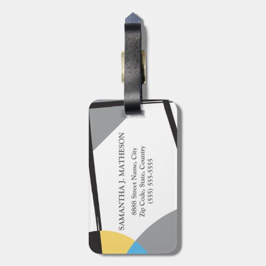 Monogram Yellow Blue abstrakt Black Gepäckanhänger (Rückseite vertikal)