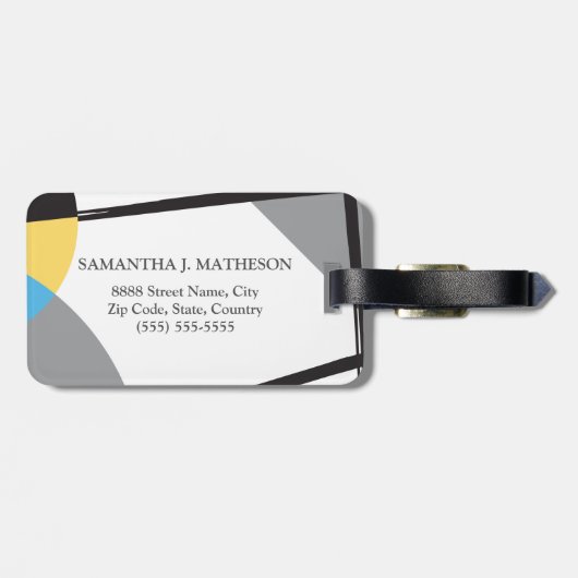 Monogram Yellow Blue abstrakt Black Gepäckanhänger (Rückseite horizontal)