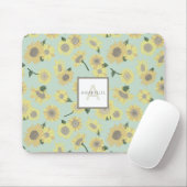 Monogram Yellow Blue Sunflower Blume Mousepad (Mit Mouse)