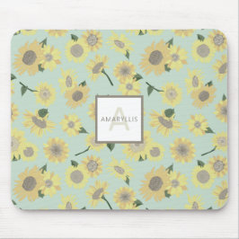 Monogram Yellow Blue Sunflower Blume Mousepad