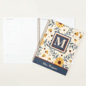 Monogram Yellow Daisy Floral Teacher Initial Planer (Anzeige)