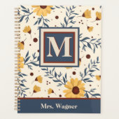 Monogram Yellow Daisy Floral Teacher Initial Planer (Vorderseite)