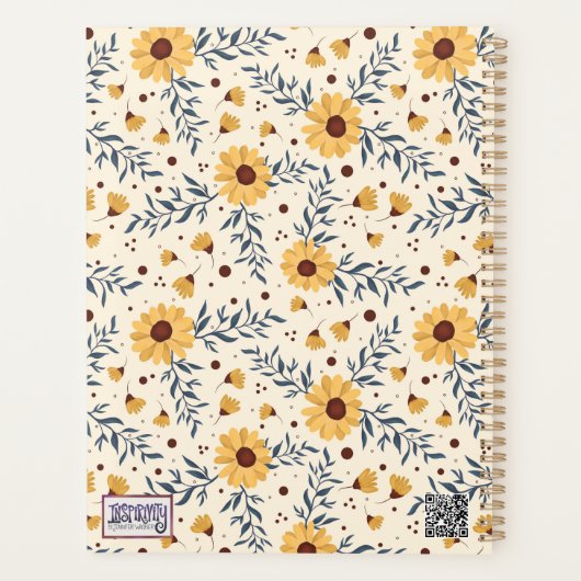 Monogram Yellow Daisy Floral Teacher Initial Planer (Rückseite)