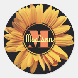 Monogram Yellow Daisy Gerbera Aster Elegante Blume Runder Aufkleber
