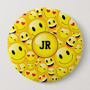 Monogram Yellow Emoji Art Symbol Muster Button