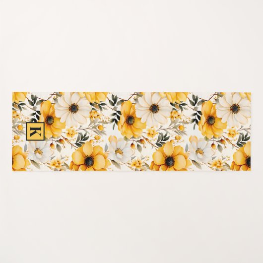 Monogram Yellow floral Pattern Yogamatte (Vorderseite (Horizontal))
