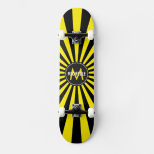Monogram Yellow Funky Sun Rays Muster Skateboard