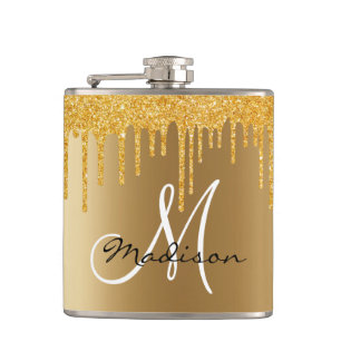 Monogram Yellow Gold Glitzer Tropfen Girl Flachmann