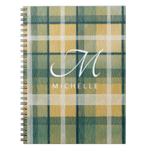 Monogram Yellow Green Kariert Spiral Notebook Notizblock