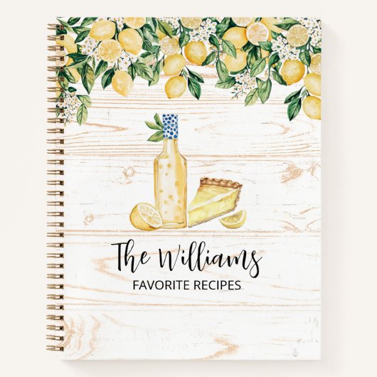 Monogram Yellow Lemon Tree White Wood Recipe Book Notizblock (Vorderseite)