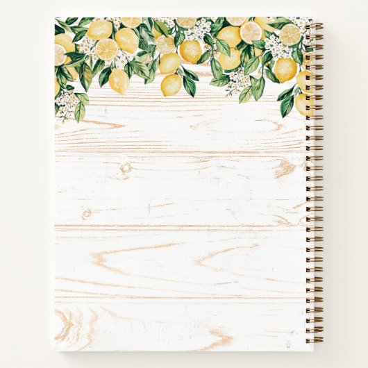 Monogram Yellow Lemon Tree White Wood Recipe Book Notizblock (Rückseite)