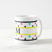Monogram Yellow Pink Türkis Polka Dots Kaffeetasse (VorderseiteRechts)