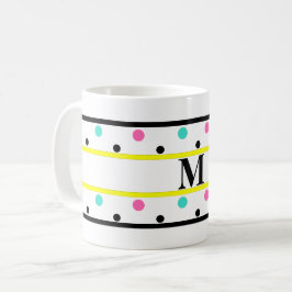 Monogram Yellow Pink Türkis Polka Dots Kaffeetasse