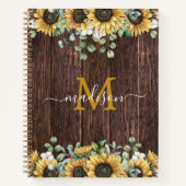 Monogram Yellow Sunflower Brown Wood Recipe Book Notizblock (Vorderseite)