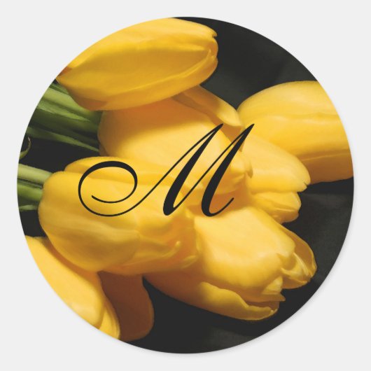 Monogram Yellow Tulip Wedger Sticker Siegel (Vorderseite)