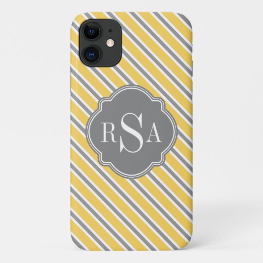 Monogram Yellow White Stripe Muster Case-Mate iPhone Hülle (Rückseite)