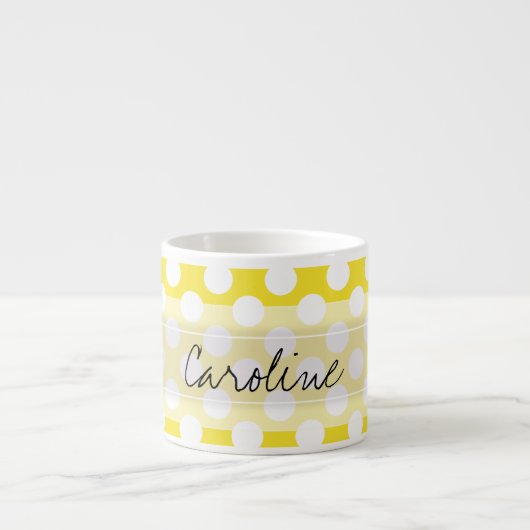 Monogram Yellow White Trendy Fun Polka Dot Pattern Espressotasse (Vorderseite)