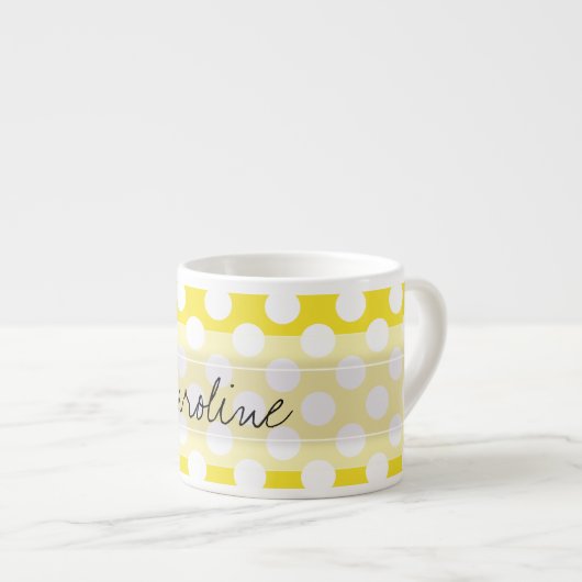 Monogram Yellow White Trendy Fun Polka Dot Pattern Espressotasse (Vorderseite Rechts)