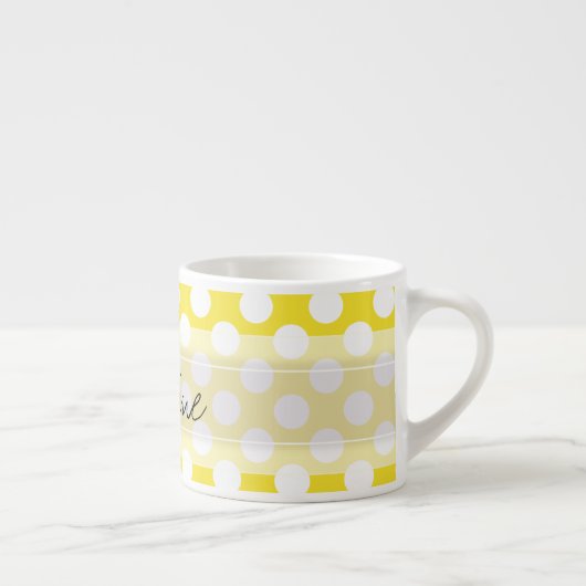 Monogram Yellow White Trendy Fun Polka Dot Pattern Espressotasse (Rechts)