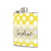 Monogram Yellow White Trendy Fun Polka Dot Pattern Flachmann (Links)