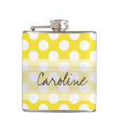 Monogram Yellow White Trendy Fun Polka Dot Pattern Flachmann (Vorderseite)