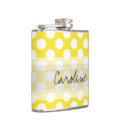 Monogram Yellow White Trendy Fun Polka Dot Pattern Flachmann (Rechts)