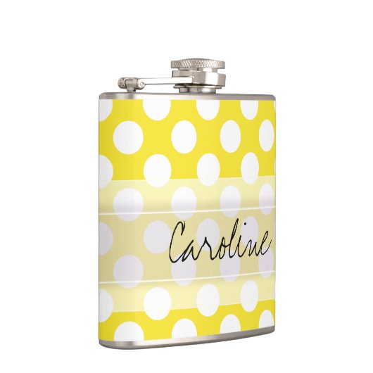 Monogram Yellow White Trendy Fun Polka Dot Pattern Flachmann (Rechts)