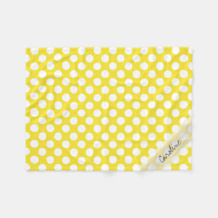 Monogram Yellow White Trendy Fun Polka Dot Pattern Fleecedecke